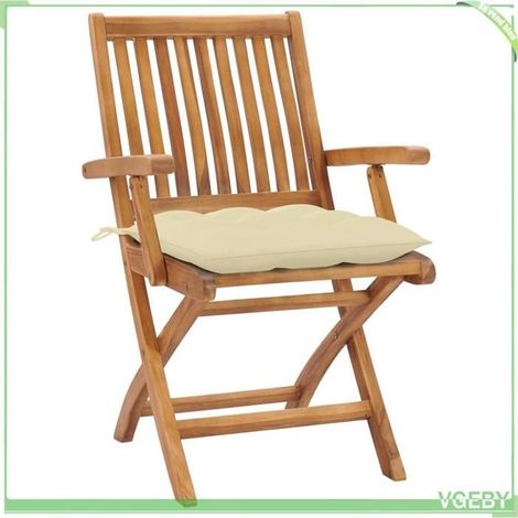 Chaise de jardin pliante - FAFEICY - 3072740 - Teck massif - Coussins blanc cassé - Lot x4 (1/5)