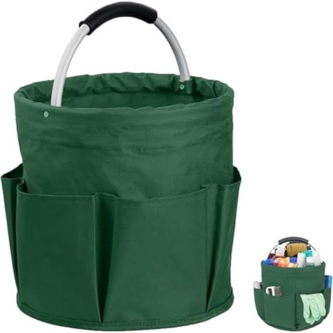 Organisateur de Produits de Nettoyage, Pliable Sac à Outils de Nettoyage avec Poignée et 6 Compartiments, Organiseur de Nettoyage Multi Poches, Panier Rangement Produit D'entretien, pour Jardin, Vert (1/4)