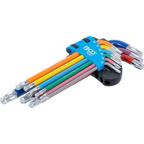 BGS 74467 Winkelschlüssel-Satz, Multicolour, T-Pro fil (für Torx) mit Kugelkopf T10 - T50, 9-tlg. (1/4)