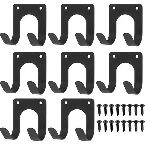 Lot de 8 Crochets Muraux Doubles pour Support de Garage, Échelle et Appareils - Porte-Outils de Jardin et Vélos (1/5)