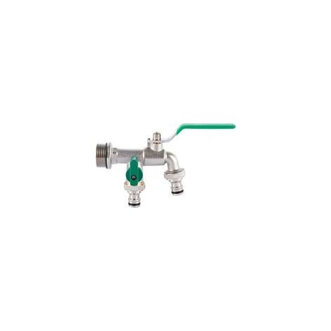 Robinet de jardin double sortie 1 pouce en laiton, adaptateur 3/4 pouce, robinet d'extérieur résistant au gel avec 2 raccords de tuyau, robinet double sortie universel pour citerne d'eau de jard