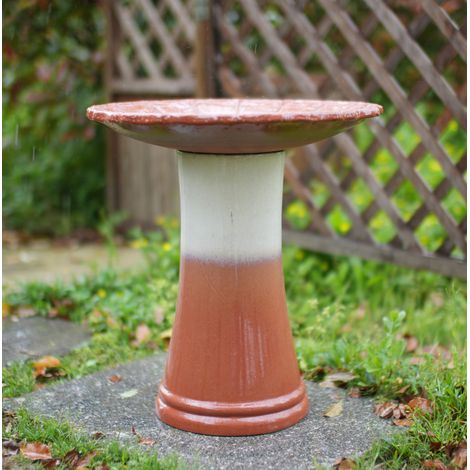 Mangiatoia per uccelli in ceramica 43x43x45 cm, resistente al gelo, smaltatura bicolore, rosso ruggine (1/5)