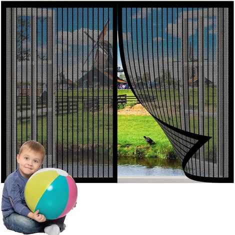 Diy Moustiquaire Magnétique Réglable 87 x 138 cm Moustiquaire Fenêtre Anti-Insectes avec Bande Adhésive Facile à Installer Sans Perçage pour Les Types de Fenêtres, Noir (1/5)