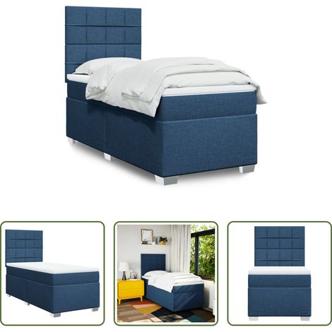 Matratze - Boxspringbett mit Matratze Blau 100x200 cm Stoff (1/5)