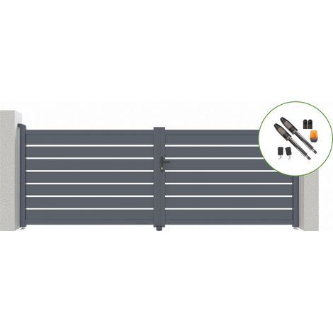 Portail battant électrique VOGEL 400x140cm gris + Motorisation TANKER B700 (1/4)