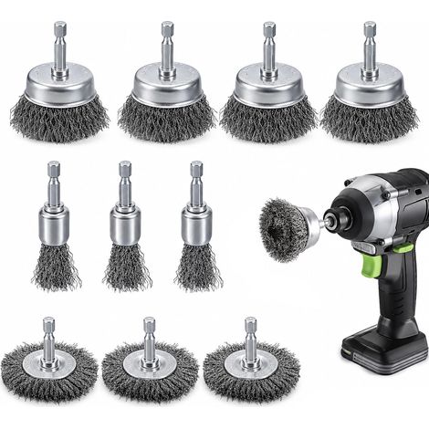 Lot de 10 Brosses Métalliques pour Perceuse, 25/50 mm, 3 Formes (1/5)