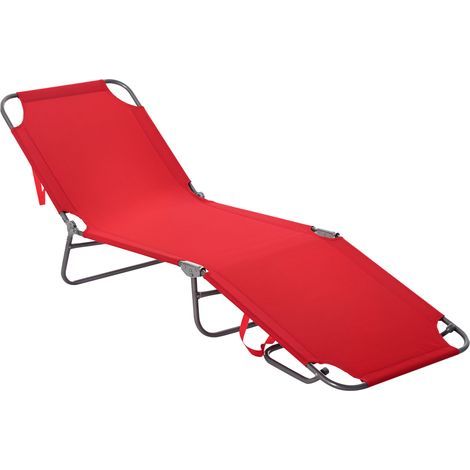 Bain de Soleil transat Pliable Dossier réglable Multipositions métal et Polyester Rouge (1/5)