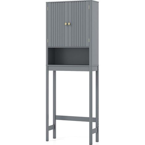 COSTWAY Mobile Bagno Sopra WC, Scaffale per Lavatrice Salvaspazio con 2 Ante, Mensola Aperta e Ripiano Regolabile, Armadietto Sopra Gabinetto in Legno, 60 x 23 x 168 cm (Grigio) (1/5)