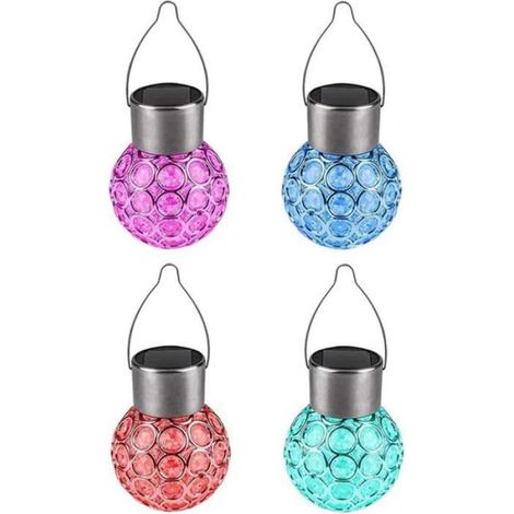 Guirlande Solaire - Boule Décorative Étanche Avec Poignée - Multicolore RGB - Pour Jardin Terrasse Arbre - Lot De 4