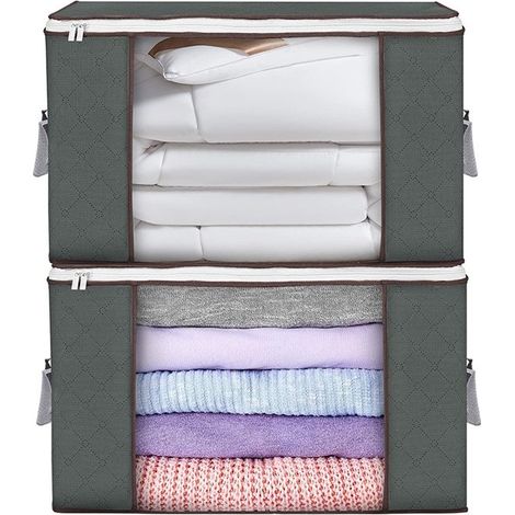 Sac de rangement pour vêtements en tissu non tissé, boîte de rangement grande capacité pour couettes, extra large et épaisse, idéale pour les déménagements, 90 l x 2 pièces (340 g) (1/5)
