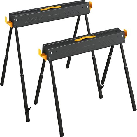 Soporte plegable para sierra, construcción de acero, altura regulable de 69 a 120 cm, capacidad de carga de 500 kg, dimensiones 30 x 52 x 88 cm, compatible con varios modelos de sierra. (1/5)