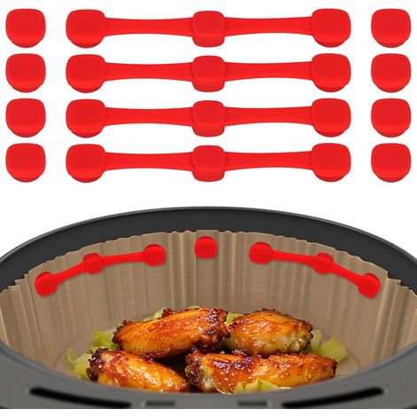 Airfryer Magnete für Backpapier, Silikon Magnete für Airfryer Backpapier Verhindert ein Anbrennen der Speisen, für Heißluftfritteuse/zum Fixieren von Einweg-Backpapier,12pcs(Rot) (1/5)
