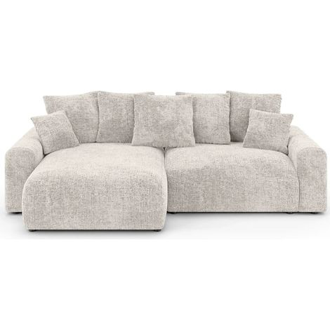 OLI - Canapé d'angle convertible tissu chenille 4 places - Beige
