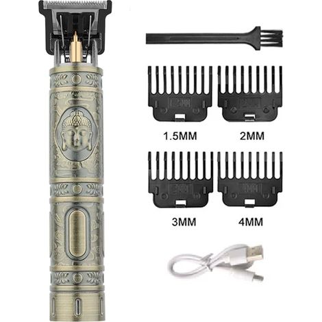 (Style A, Marron 1) Tondeuse à cheveux rechargeable pour barbiers, en métal, avec une autonomie allant jusqu'à 50 minutes. (1/5)
