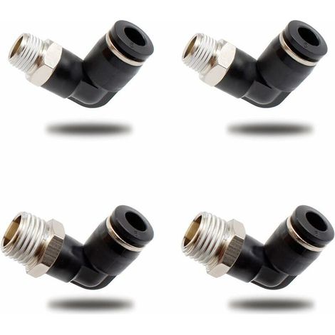 4 Pièces Connecteurs Pneumatiques, Deux Modèles Différents (6MM × 1/4" et 6MM × 1/8") Raccords Rapides à Filetage Mâle, Noir Coude Pneumatique Connecteur, Convient aux Outils de Bricolage