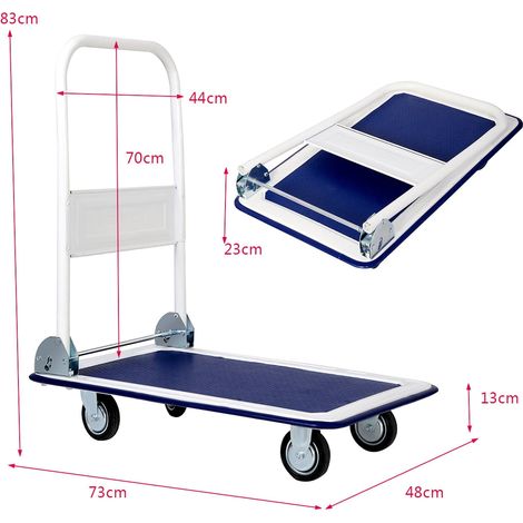 Carro de plataforma plegable, capacidad de 150 kg, ruedas giratorias de 360 grados