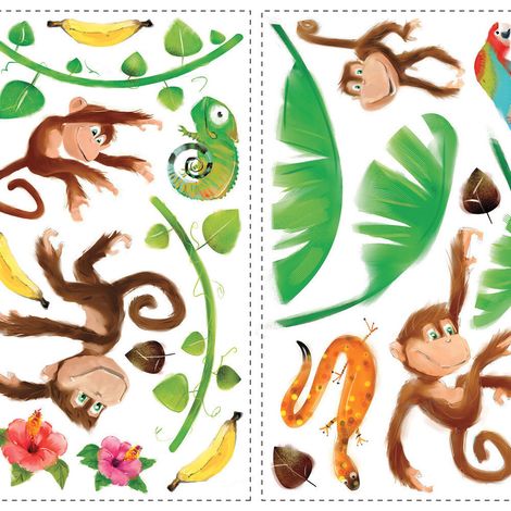 LES PETITS SINGES DANS LA JUNGLE - Stickers repositionnables petits singes dans la jungle (1/3)