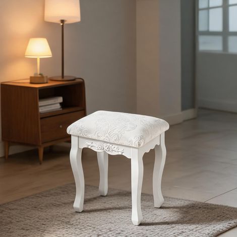 Tabouret de maquillage vintage rembourré en simili crème (1/5)