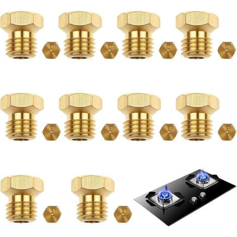 10 Pièces Gicleur Gaz Butane Universels, Gicleur Gaz de Ville, Injecteur de Gaz Gicleur Bouteille Kit 0.5/0.7/0.7/0.87/1.02mm, Injecteur Gaz Butane pour Cuisinière de Brûleur au Propane (1/5)