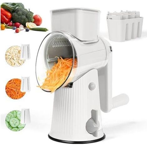 Kitchen storage accessories, rotating cheese grater with handle, manual vegetable cutter with 3 interchangeable blades Effortless grating, powerful suction base and easy-to-clean grinder (1/5)