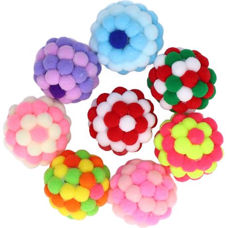 Jouets pour Chat - 8 Balles en Peluche Douce avec Clochette, Colorées et Élastiques, Diamètre 4cm, Interactives (1/5)