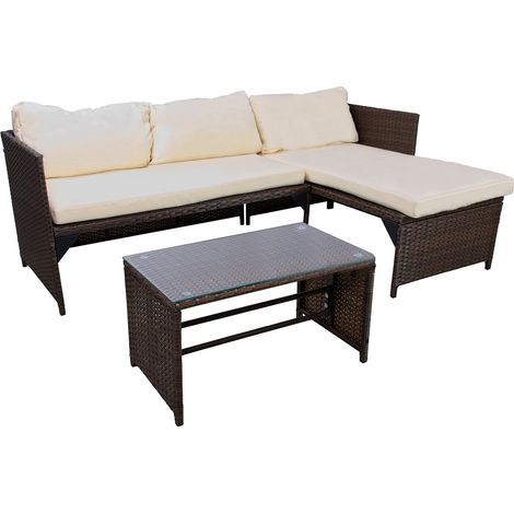 Set Divano Angolare Santorini Con Cuscini E Tavolino Con Piano In Vetro 5mm (1/5)