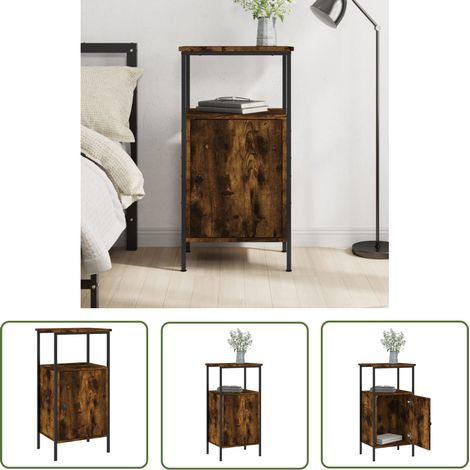 The Living Store Nachttisch Räuchereiche 41x31x80 cm Holzwerkstoff - Industrielles Design - Nachttisch - Wohnzimmermöbel - Holzmöbel - Holzwerkstoff (1/5)