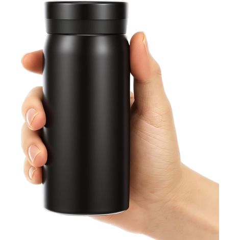 Petite bouteille d'eau (format sac à main), mini-thermos à café isotherme et étanche de 200 ml, tasse de voyage portable en acier inoxydable 304 (Noir) (1/5)
