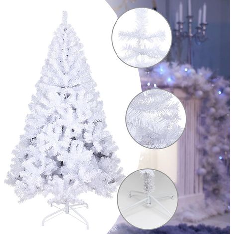 SWANEW Albero di Natale con luci LED bianche calde. Abete artificiale con supporto in metallo. Albero di Natale con aghi bianchi 180 cm (1/5)