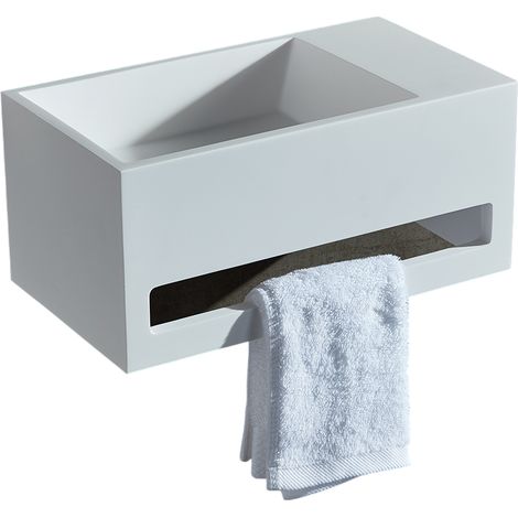 BERNSTEIN - Lavabo mural de diseño, Lavabo mineral fundido Baño - Blanc mat - 35,5x20x16cm - BA2105 Sin tapa, Espacio de almacenamiento a la derecha sin adicional Abertura, Espacio de almacenamiento a
