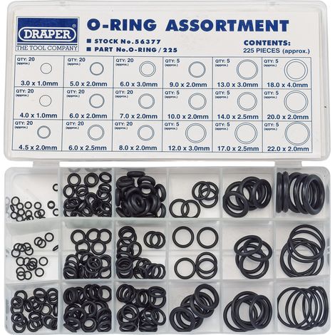 Draper Heavy Duty Black Safety Grip Tape Roll (3.7M x 50mm) – 225-Piece O-Ring Assortment (Model 56377) (1/5)