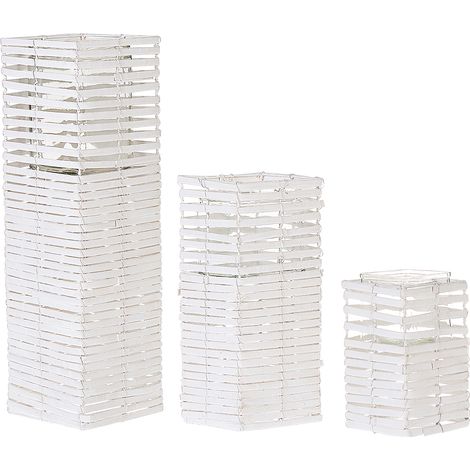 Juego de 3 candelabros soporte de vidrio de madera de álamo blanco varios tamaños diseño alto cuadrado boho Marola