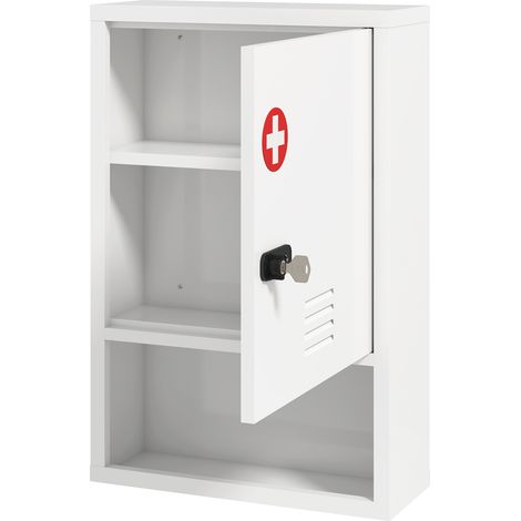 Armoire pharmacie murale code verrouillage clé 3 niveaux fermable blanc (1/4)