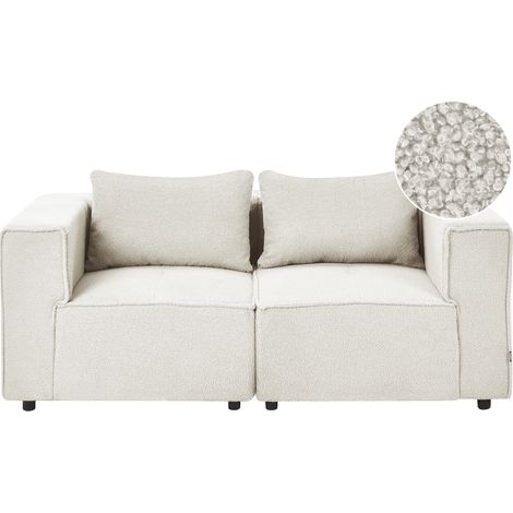 Sofá modular moderno de bouclé de 2 plazas con dos piezas esquineras modulares blanco crema Axebo (1/5)
