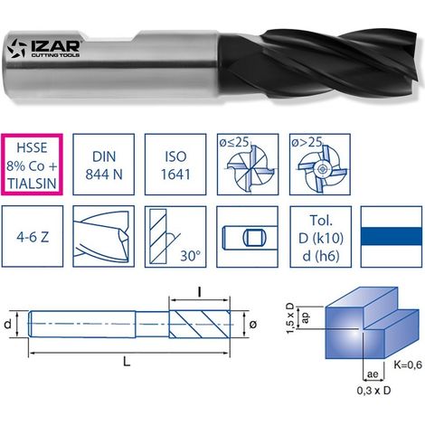 FRAISE 4D CO8 4600 TIALN DIAM.10,0 QUEUE CYLINDRIQUE WELDON