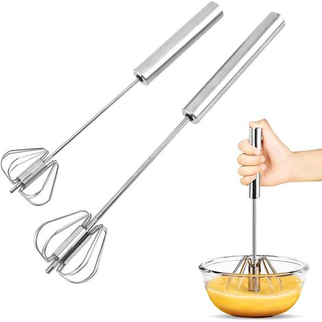 (Ensemble de 2) Fouets de Cuisine, Semi Automatic Whisk, Stainless Steel Manual Egg Beater, Multifunctional Rotary Beater for Whipping (1/5)