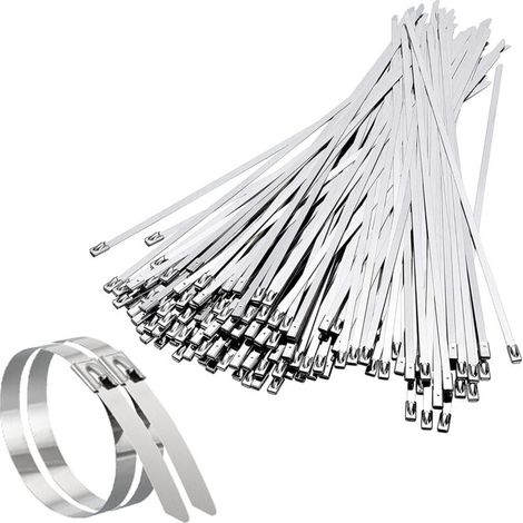 Collier de Serrage Inox 100 Pièces, 200mm×4,6mm Attache Câblées Acier Inoxydable, Collier de Serrage Pour Enroulement D'échappement, Câbles Groupés, Entretenir les Clôtures et les Auvents (1/4)