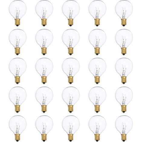 Ampoule incandescente G40 à culot E12, 120 V CA, lot de 25, étanche IP44, blanc chaud, idéale pour guirlandes lumineuses, décorations de fêtes, mariages et autres événements. Portable. (1/5)