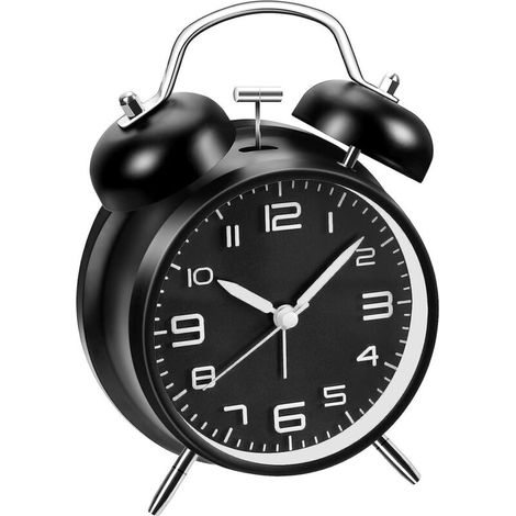 Retro-Wecker in Schwarz mit zwei Alarmstufen, Nachtlicht und großem 10-cm-Zifferblatt geräuschloses Ticken (1/5)
