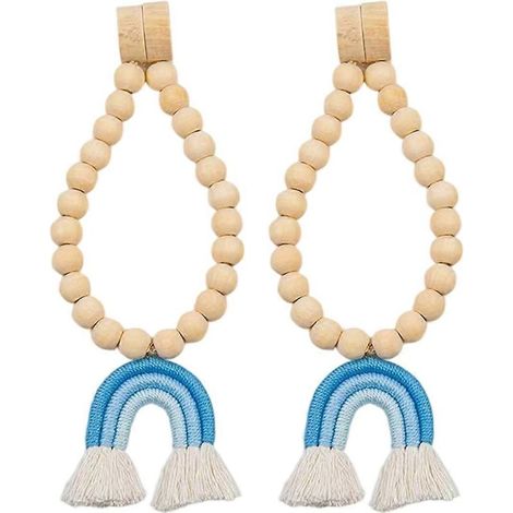 2 embrasses de rideaux en perles, guirlandes de perles arc-en-ciel, pompons en bois, cordon de perles, supports de rideaux de style ferme pour draperie B (1/5)