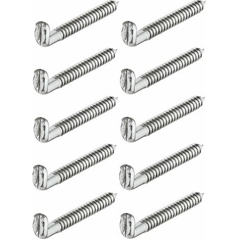 – Lot de 10 crochets en acier galvanisé à visser 5,8mm x 55mm – Pour fixation meuble et étagère – Angle équerre en L (1/2)