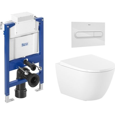 Pack WC Roca Cisterna Duplo Bajo Ventana + Inodoro Suspendido Roca Ona 48 cm con Asiento + Placa de accionamiento PL1 DUAL Blanco (1/5)