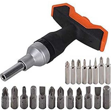 Kit cacciavite a cricchetto con impugnatura a T inserti intercambiabili 25 pezzi 3 modalità magnetico phillips torx a croce giravite (1/3)