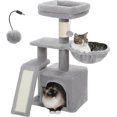 Arbre à chat cactus petit avec griffoir, hamac, condo et panier, petit arbre à chat pour petits chats, 80 cm, gris (1/5)