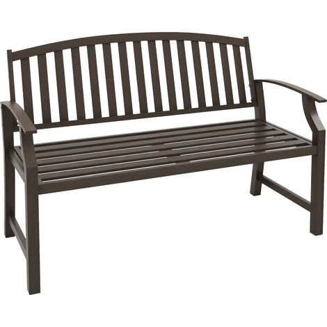 Outsunny Garden Bench with Slatted Seat and Backrest, Curved Armrest, Brown