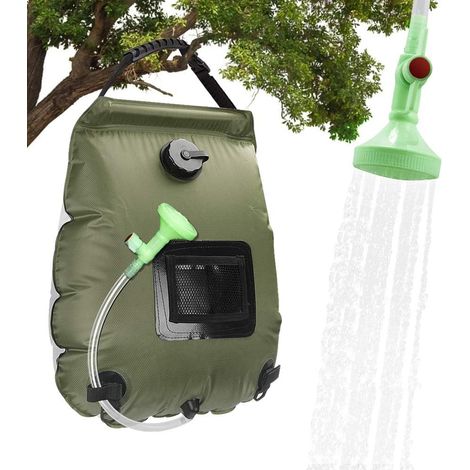 AGE Sac de douche solaire, 20L Sac de douche portable de camping chauffage solaire, douche solaire de voyage avec interrupteur marche/arrêt tuyau et pomme de douche pour le camping, la randonnée et le (1/5)