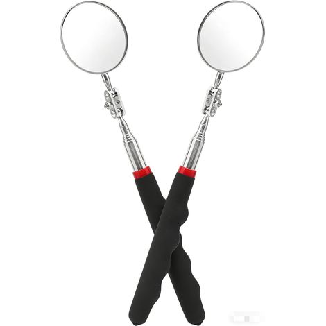 Lot de 2 Miroir d'inspection, Extensible 72 cm, Rotatif 360°, Acier inoxydable, Pour mécaniciens