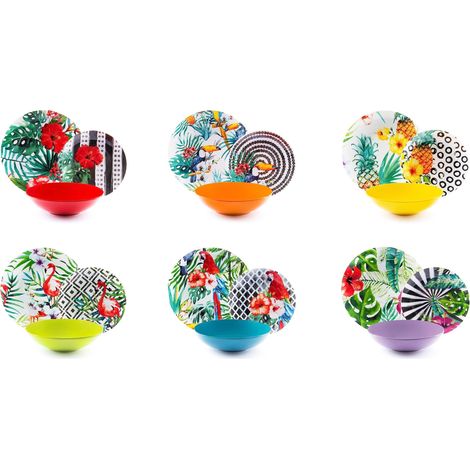 Excelsa Tropical Chic Servizio Piatti 18 Pezzi, Porcellana, Multicolore (1/4)