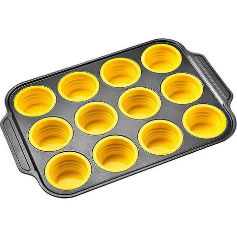 Silikon-Muffinform mit Metallrahmen, 12 Stück, Standardgröße, gelb (1/5)