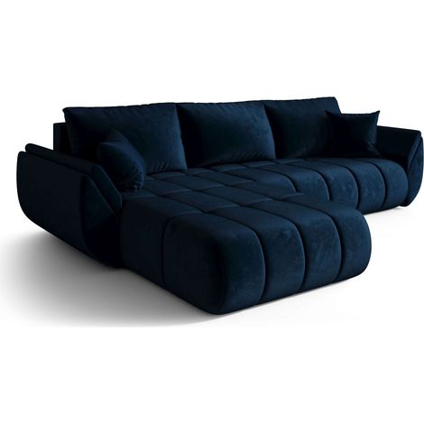 Canapé d’angle velours convertible avec coffre design moderne ARCO angle gauche-Bleu foncé-angle gauche (1/5)